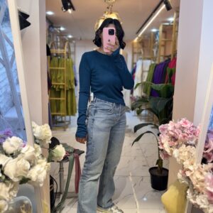 Ribbed Top_Sleeve T-shirt_Petrol Blue