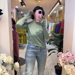 Ribbed Top_Sleeve T-shirt_Olive