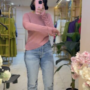 Ribbed Top_Sleeve T-shirt_Powder Pink