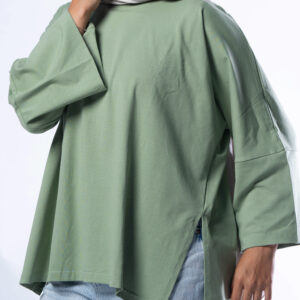 Relaxed Wide-Sleeve Oversized Top – Matcha Green